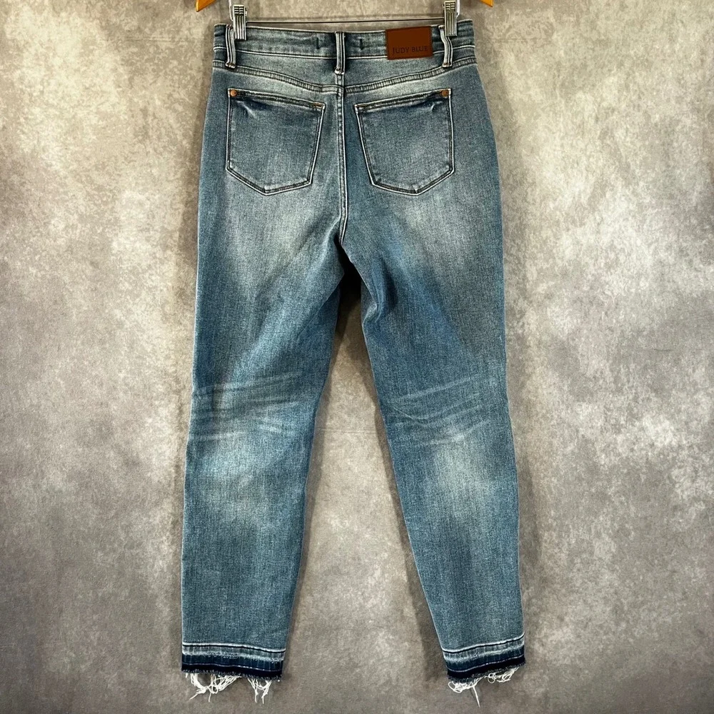Judy Blue Boyfriend Jeans Womens 7/28 Blue Raw Hem‎ High Rise Stretch JB88818 MD